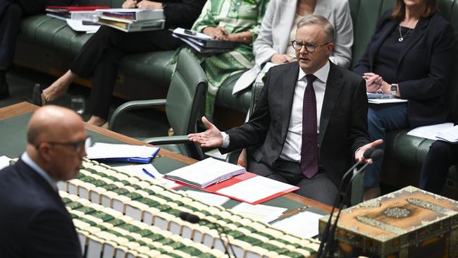 Peter Dutton and Anthony Albanese during Question Time. Picture: NCA NewsWire / Martin Ollman