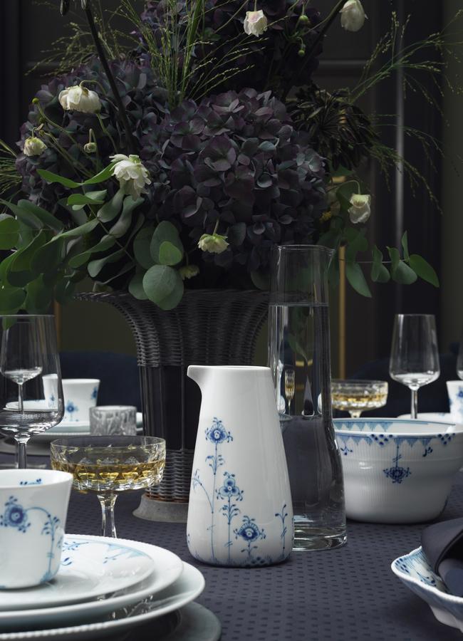 If funds don’t stretch to a whole dinner set, you can buy Royal Copenhagen pieces (right) individually and work them into an existing white dinner set. Danish families often hand down pieces through the family.