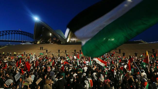 A rally “For A Free Palestine” protest on the forecourt of The Sydney Opera House.