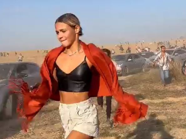 Festival goers flee the Supernova event during the Hamas attack Picture: Twitter