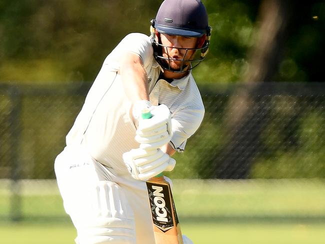 David King of Ringwood bats during the Victorian Premier Cricket Kookaburra Men's Premier Firsts Semi-Final match between Ringwood and Richmond at Jubilee Park, on March 9, 2024, in Melbourne, Australia. (Photo by Josh Chadwick)