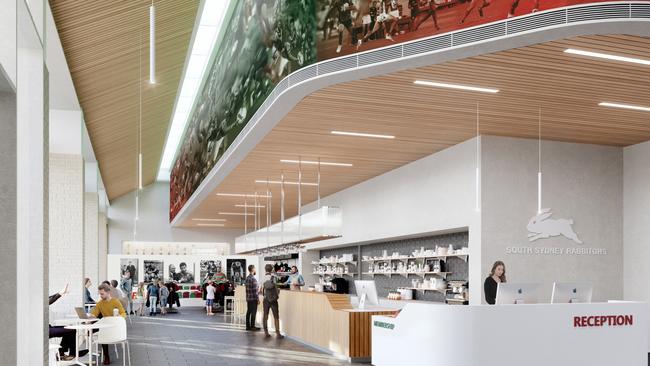 The reception and cafe section of the Rabbitohs’ state-of-the-art development.