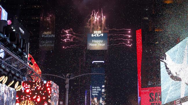 A view of the ball dropping during Times Square New Year's Eve 2025 in New York City. Picture: Getty