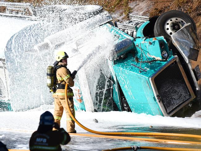 Petrol Tanker and Muliple Car Accident on the Clader Fwy. Picture: Josie Hayden