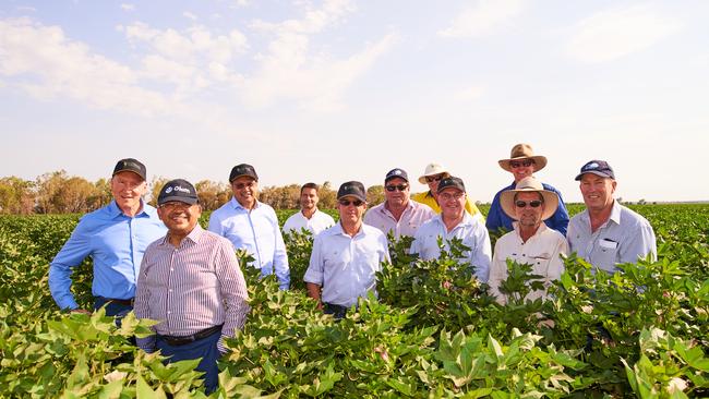 Verghese with Olam staff and cotton growers on Hamish Millar’s Emerald property. Picture: John Elliott