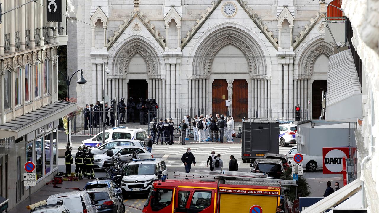 Security forces guard the area after a reported knife attack at Notre Dame church in Nice, France, October 29, 2020. REUTERS/Eric Gaillard