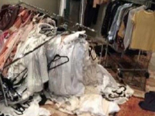 Pictures presented show a trashed room.