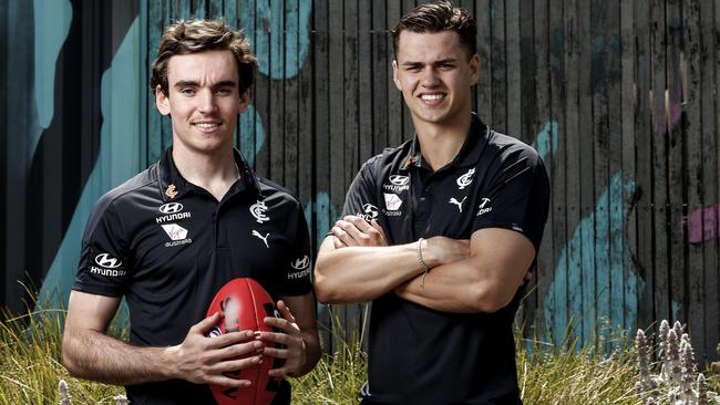 New Carlton teammates Sam Philp and Brodie Kemp.