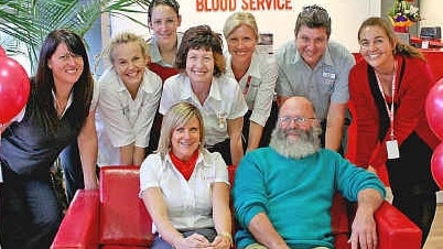 BLOOD DONOR: Coraki resident William Brener (in aqua top front row), donated 10 years ago when Lifeblood opened their new centre in Lismore after moving from Uralba St to Bounty St. On June 16, 2021, Mr Brener will make donation 293 since he started in Sydney back in 1985.