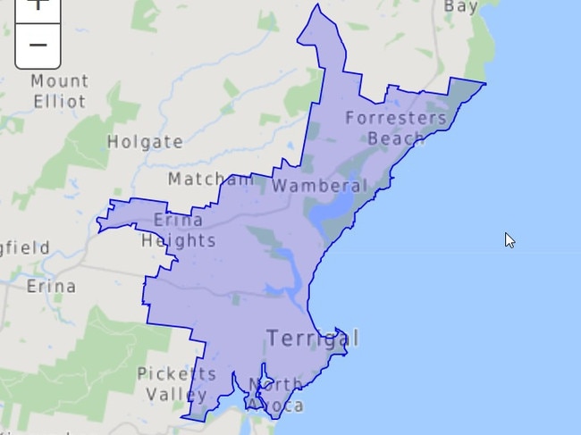 Central Coast 2260 postcode map. Picture: 2016 Census