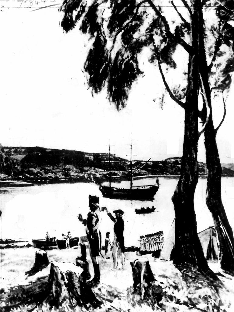 First Fleet officers drink toast after landing at Port Jackson in 1788, in NSW.