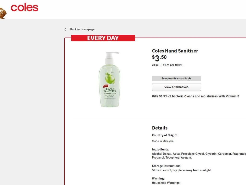 Sanitizer coles deals