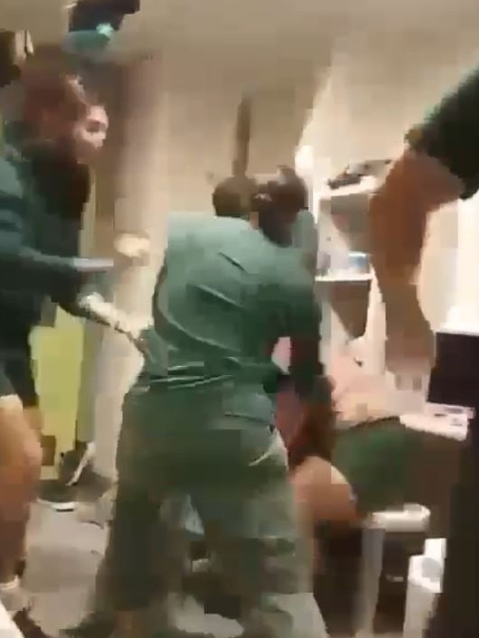 Seconds later he is hit with a flurry of punches and kids, as well as being stabbed with a jail shiv.