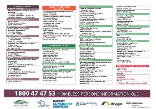 Homelessness assistance numbers are attached to the paper.