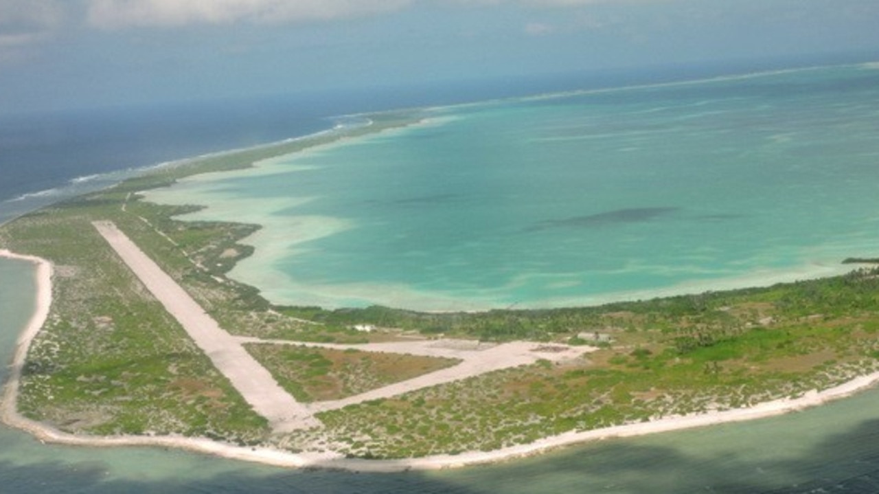 During World War II, the United States Navy built the airstrip on the tiny island of Kanton, a coral atoll in the Kiribati archipelago located between the US mainland and Asia. Picture: Supplied