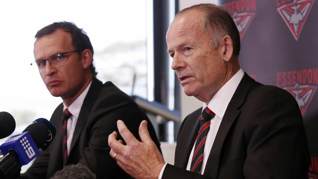 Essendon chairman Lindsay Tanner and chief Xavier Campbell. Picture: Michael Klein