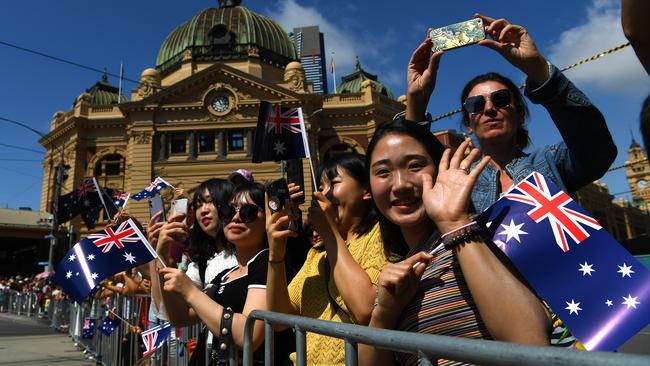 Participants take part in the Australia Day parade celebrations in Melbourne.