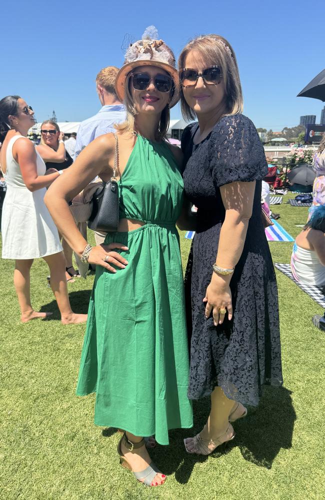 Denita Pelja and Alma Suljevic at the Melbourne Cup at Flemington Racecourse on November 5, 2024. Picture: Phillippa Butt