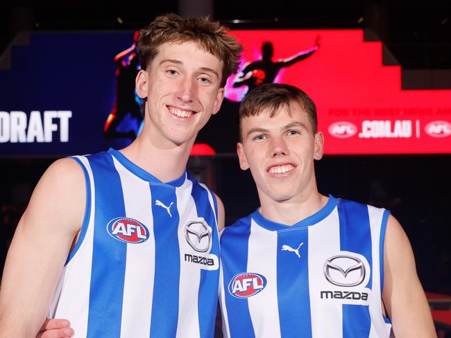 North Melbourne’s first-round picks Matt Whitlock and Finn O’Sullivan.