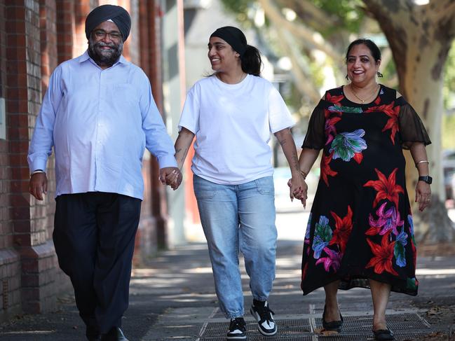 Paramjit Singh Jaswal and Dilpreet Kaur Jaswal with their daughter Tavreen Kaur Jaswal. Picture: David Caird