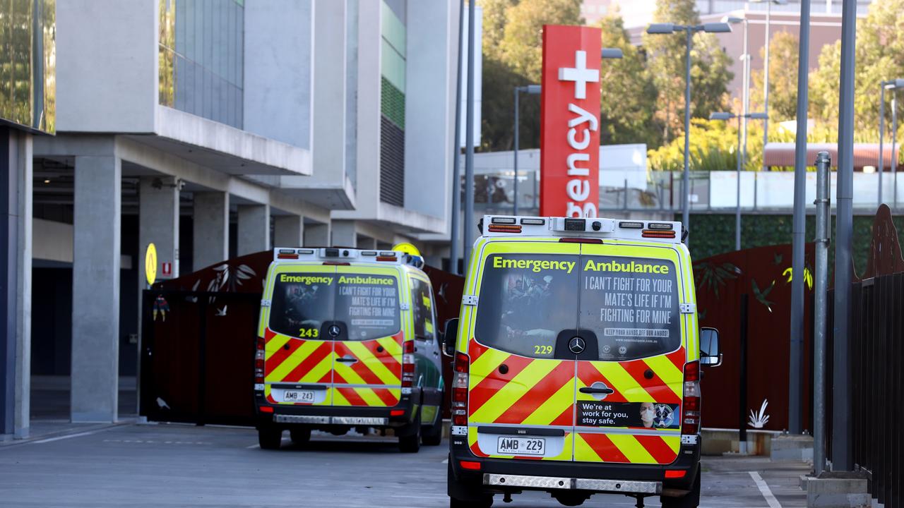 Ambulances parked at the Royal Adelaide Hospital. Picture: NewsWire / Kelly Barnes