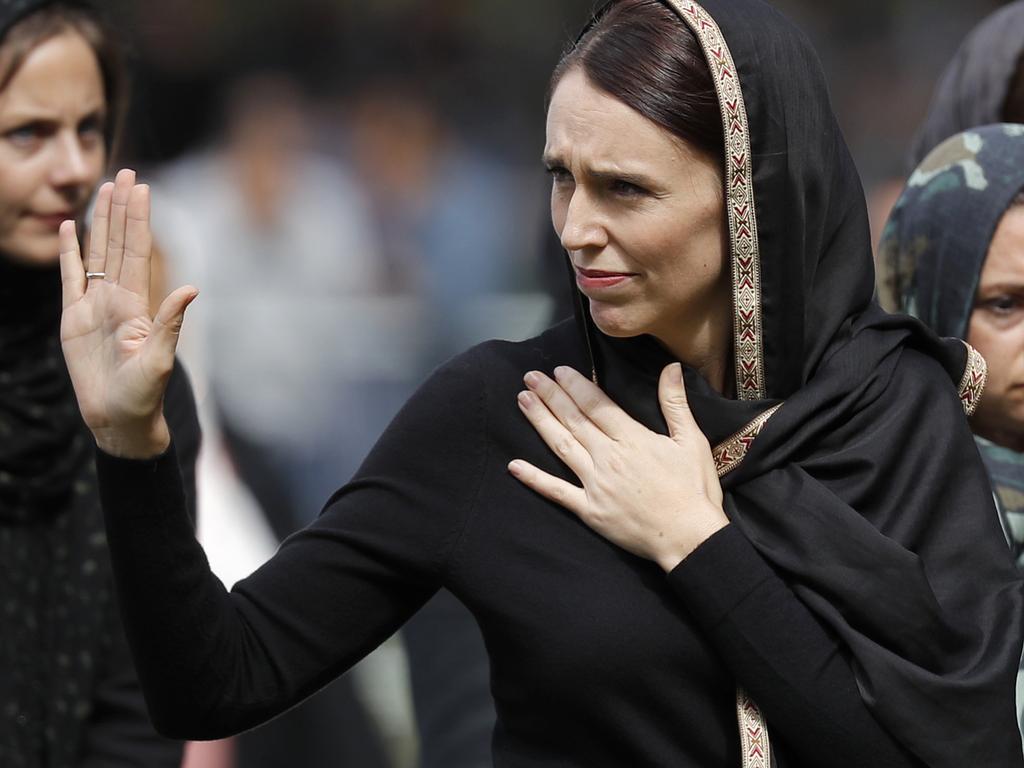 New Zealand Prime Minister Jacinda Ardern waves as she leaves Friday prayers at Hagley Park in Christchurch, New Zealand. Picture: Vincent Thian/AP