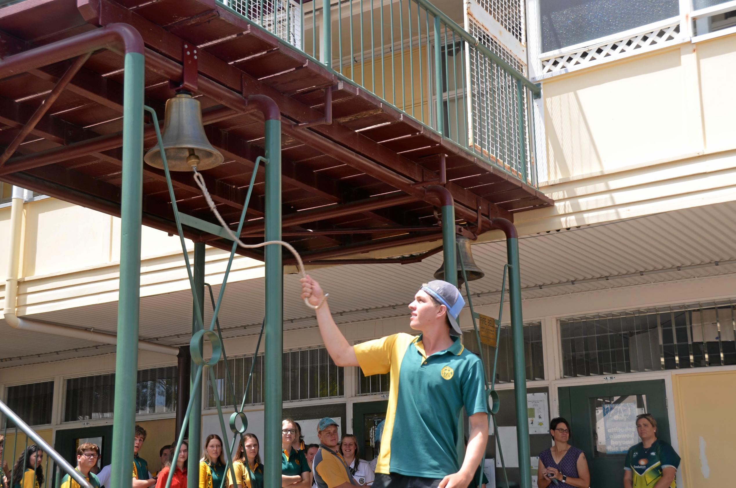 Burnett State College had 39 Year 12 graduates ring the school bell before they walked out the gates as students for the last time. Picture: Felicity Ripper