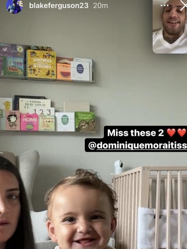 Blake Ferguson Instagram post of his partner Dominique Moraitis and Daughter Luna.