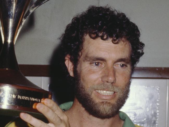 Australian cricket captain Greg Chappell holding the Benson & Hedges World Series Cup after Australia beat New Zealand to win the series at Sydney Cricket Ground, Sydney, Australia, 3rd February 1981. (Photo by Getty Images)