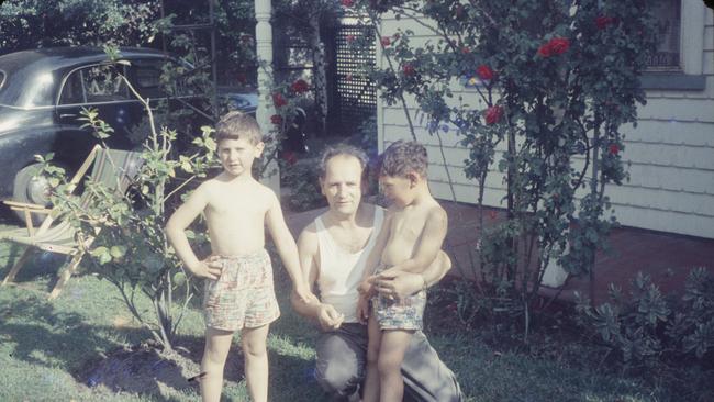 Boris Green with his sons Jon and Sam. It is a still from the documentary Revenge: Our Dad, the Nazi killer?