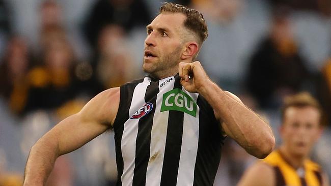 Travis Cloke during his last game with Collingwood. Picture: Wayne Ludbey