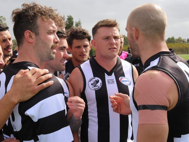 Parkside WRFL playing assistant coach Shaun Campbell calls the shots. Picture: Vladimir Bera