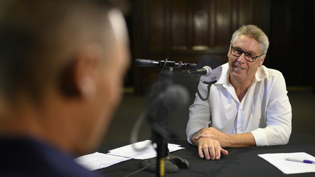 Former detective Mark 'Scarface' Smith is interviewed by Merrick Watts for Police Tape. Picture: Darren Leigh Roberts