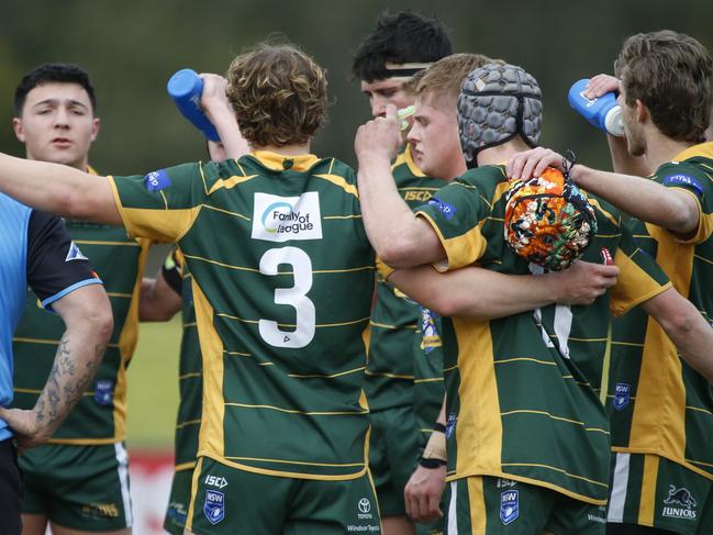 Windsor regroup after scoring a try against St Marys in the under-19s last Sunday. Picture Warren Gannon Photography