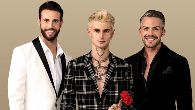 Felix Von Hofe, Jed McIntosh and Thomas Malucelli are the three Bachelors for Ch 10 in 2022. Picture: Channel 10