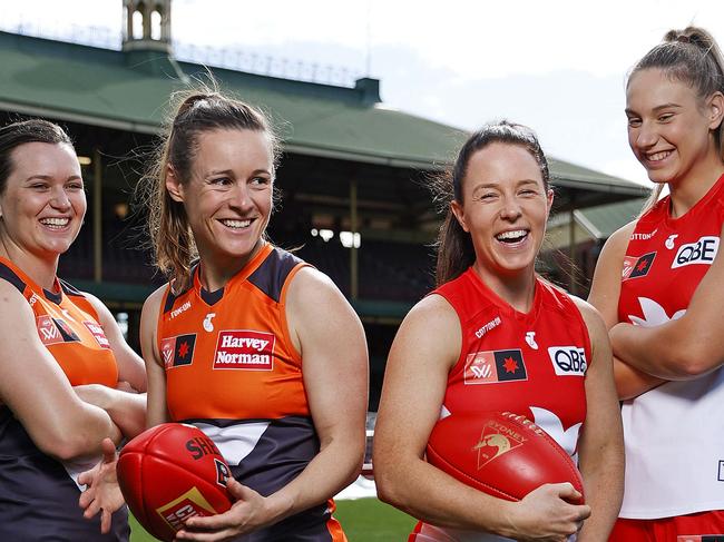 WEEKEND TELEGRAPHS SPECIAL. JULY 26, 2022.ÃPLEASE CONTACT WEEKEND PIC EDITOR JEFF DARMANIN BEFORE PUBLISHING.Pictured at the SCG today are AFLW players Alyce Parker and Alicia Eva from GWS and Brooke Lochland and Montana Ham from the Sydney Swans. Picture: Tim Hunter.