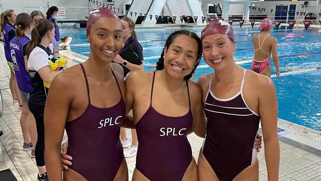 St Peters Lutheran College trio Semra Olowoniyi, Clarvia Johnson-Tiumalu and Amelia Weber.