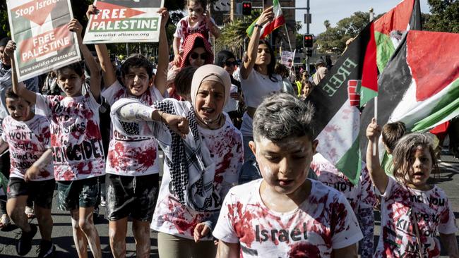 Pro-Palestinian protesters march through Sydney on October 29. Picture: NCA NewsWire / Monique Harmer