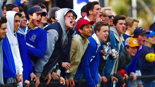 St Peter’s Old Collegians fans get vocal during and Adelaide Footy League match. Picture: Tom Huntley