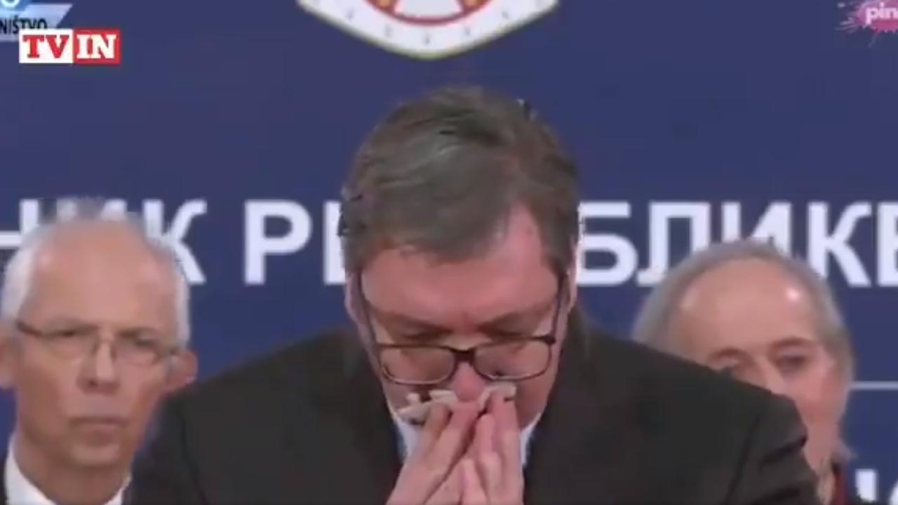 The Serbian president then had a coughing fit.