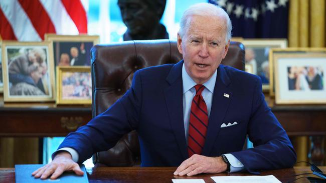 US President Joe Biden speaks before signing executive orders on health care in the Oval Office on Thursday US time. Picture: Mandel Ngan/AFP