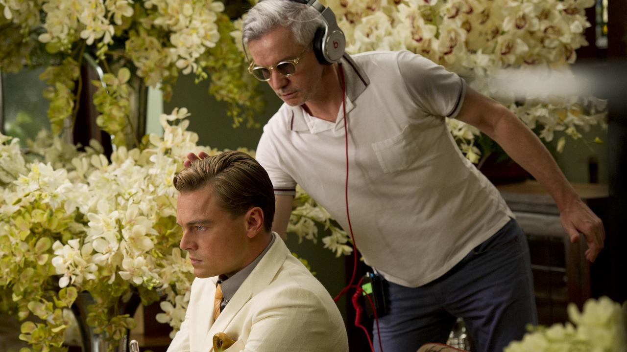 Director Baz Luhrmann with Leonardo DiCaprio on the set of The Great Gatsby. Picture: Daniel Smith