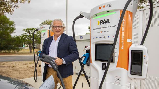 RAA mobility technology expert Mark Borlace using the ultra-rapid charger at Keith.