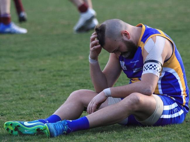 Glen Waverley Hawks captain after the grand final loss in the Eastern Football League (EFL). Picture: Davis Harrigan