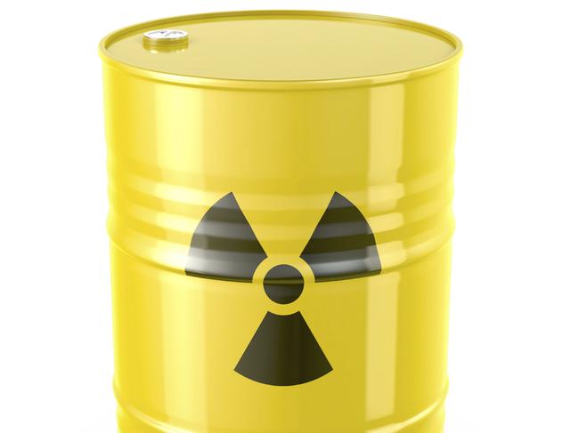 Barrel with radioactive symbol, isolated on white background