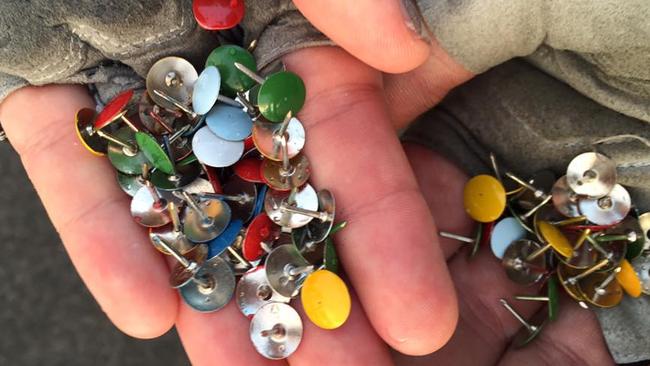 Handfuls of thumbtacks have been thrown across popular cycling routes in Queensland. Picture: Laith Beveridge