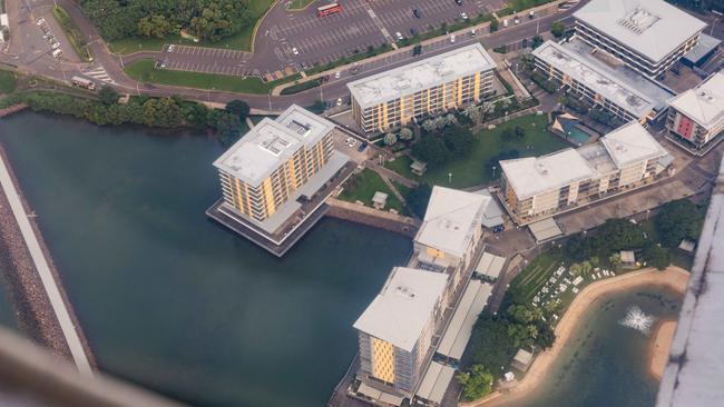 Ariel view of Darwin Waterfront as DC-3 Douglas on Anzac Day, 2025. Picture: Pema Tamang Pakhrin
