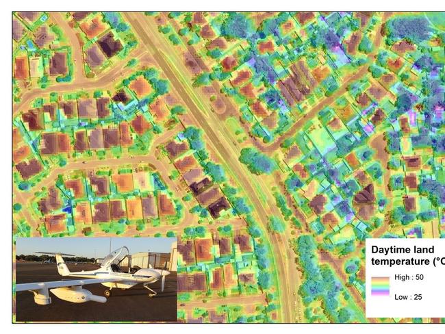 The AdaptWest Consortium in Adelaide's western suburbs worked with Macquarie University’s Centre for Smart Green Cities to create and analyse urban heat maps during a heatwave. The research explored the cooling effect of trees and other plants. Supplied.