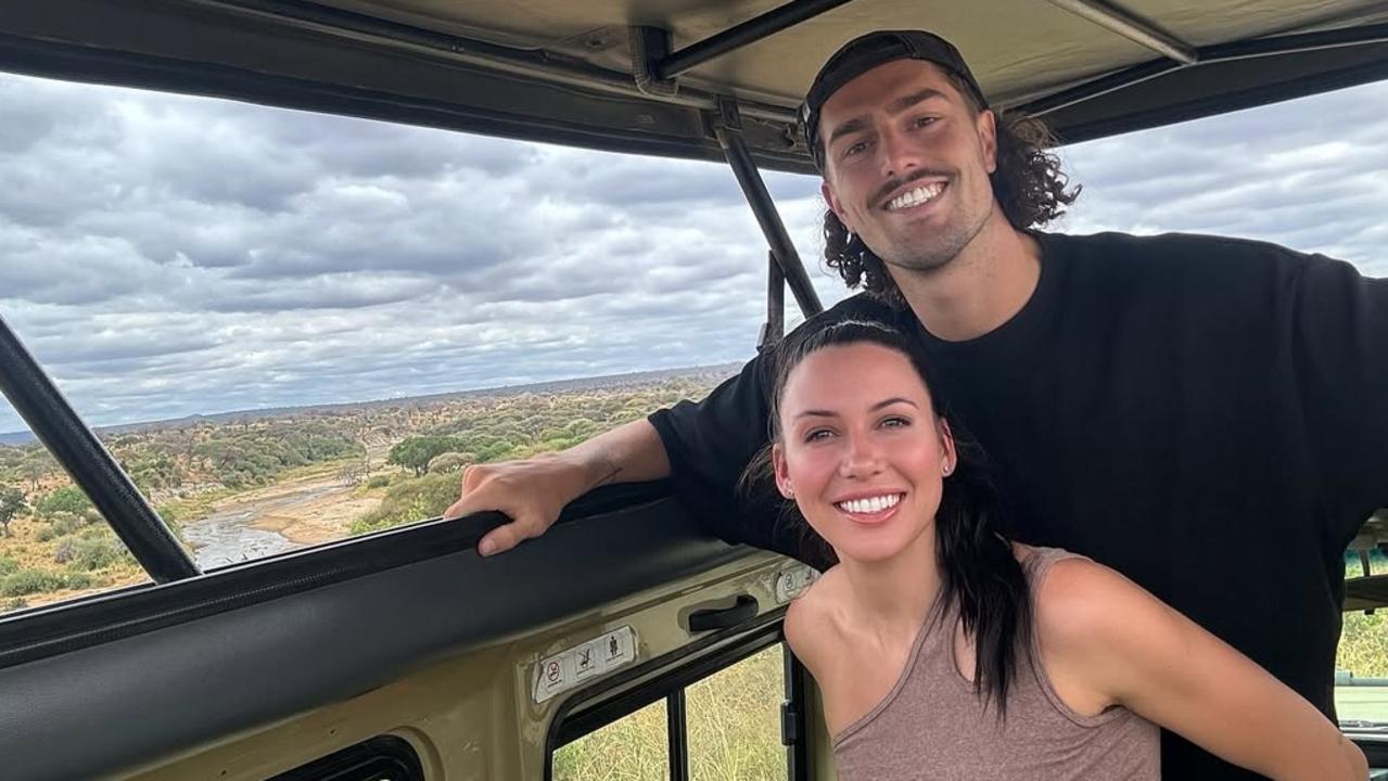 Kelsey Browne and partner Luke Jackson on their African holiday.