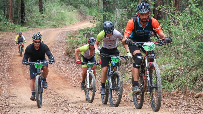 Riders in action during the 2017 Trailstar Woolgoolga Enduro mountain bike bike event.